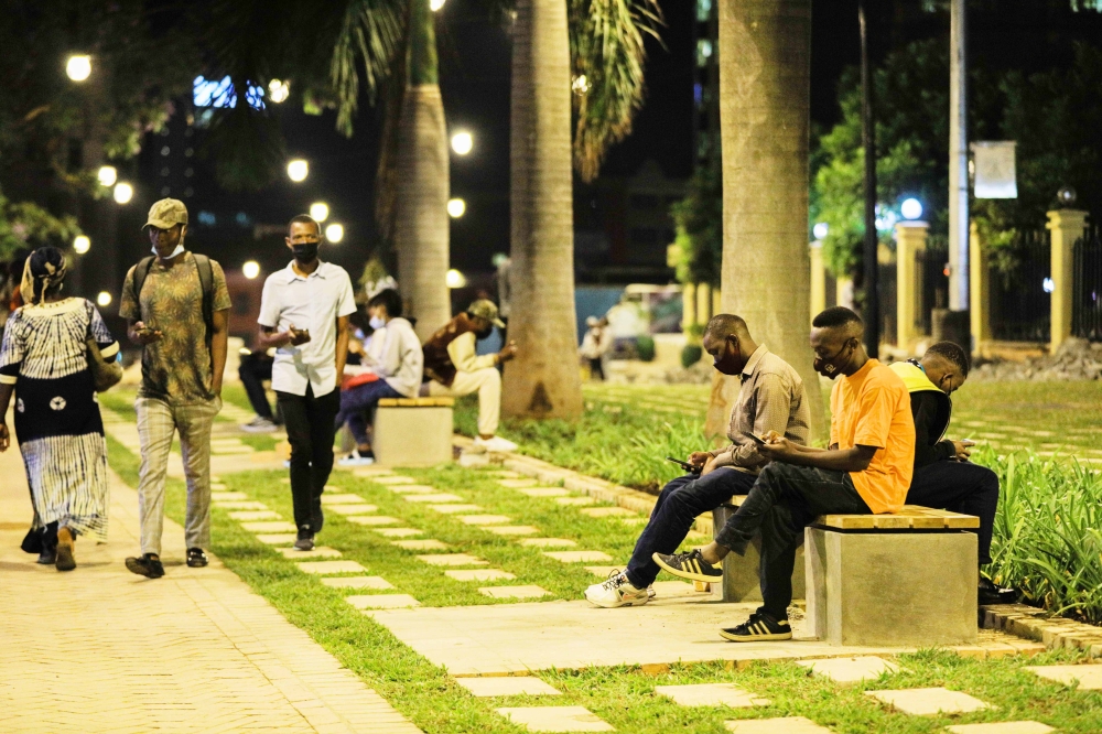Kigali city residents benefit free internet at Kigali Car Free Zone ,known as IMBUGA.  Many young people are now constantly using social media for communication and entertainment purposes.File