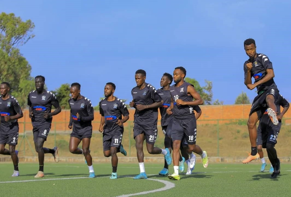 APR FC players during a training session at Shyorongi. The army side will face Egyptian powerhouse Pyramids FC at Kigali Pele stadium on Sunday, September 17.