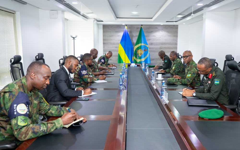 The Chief of Defence Staff of Rwanda Defence Force (RDF), Gen. Mubarakh Muganga meets with the head of the Ad Hoc Verification Mechanism for DR Congo, Lt Gen Nassone João and his delegation, in Kigali  on Thursday, September 14. Courtesy 