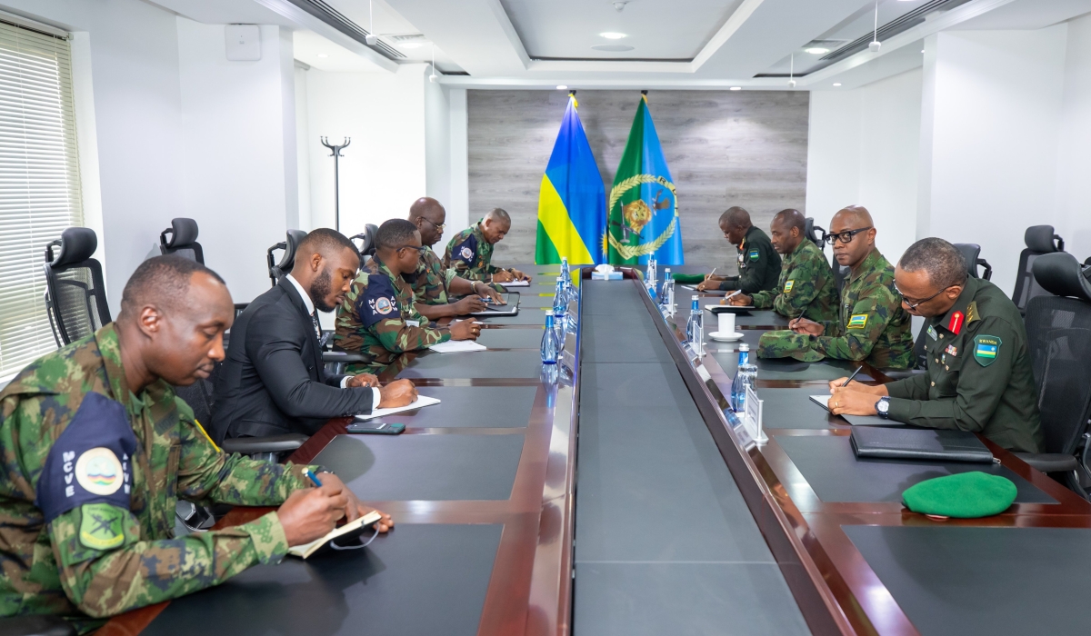 The Chief of Defence Staff of Rwanda Defence Force (RDF), Gen. Mubarakh Muganga meets with the head of the Ad Hoc Verification Mechanism for DR Congo, Lt Gen Nassone João and his delegation, in Kigali  on Thursday, September 14. Courtesy 