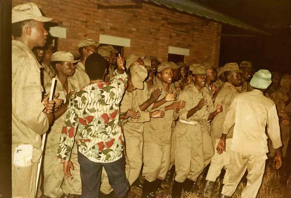 RPA soldiers in morale boosting session during the liberation war. File