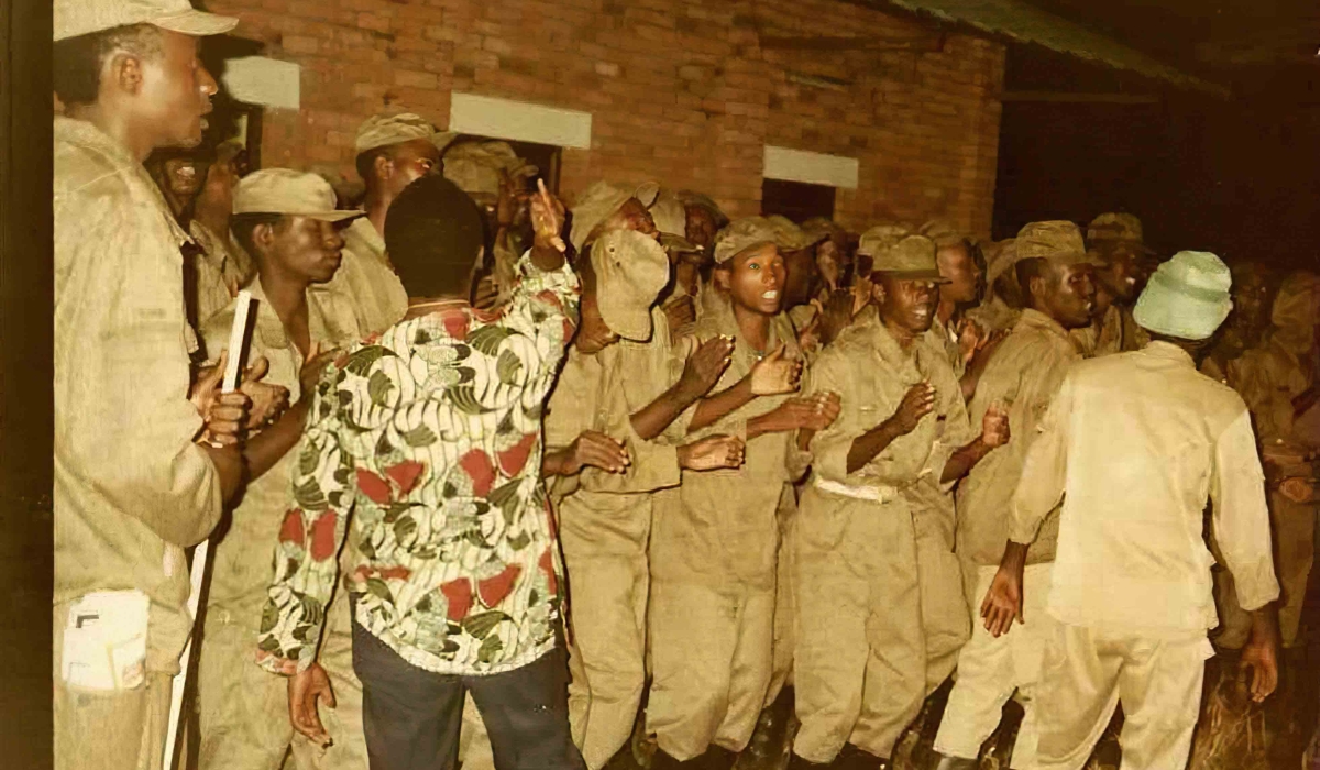 RPA soldiers in morale boosting session during the liberation war. File