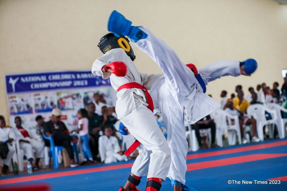 Kids in action during the game at the 2023 national children Karate championship that started Saturday, September 16, at Notre Dame des Anges school in Remera, Kigali. Photos by Dan Gatsinzi