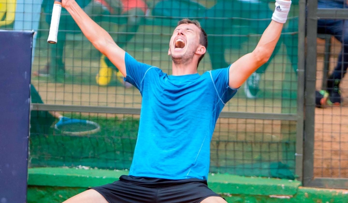 French tennis player Corentin Denolly celebrates his crucial victory to be  crowned champion of Rwanda Open M25 Week II on Sunday, September 17 . Courtesy