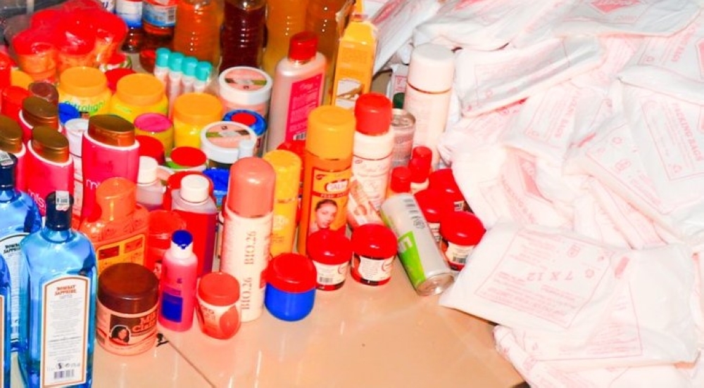 Some of body lotions that were seized during an operation. FDA released  a list of banned products including over 130 types of body lotions, soaps and creams that contain prohibited ingredients.File