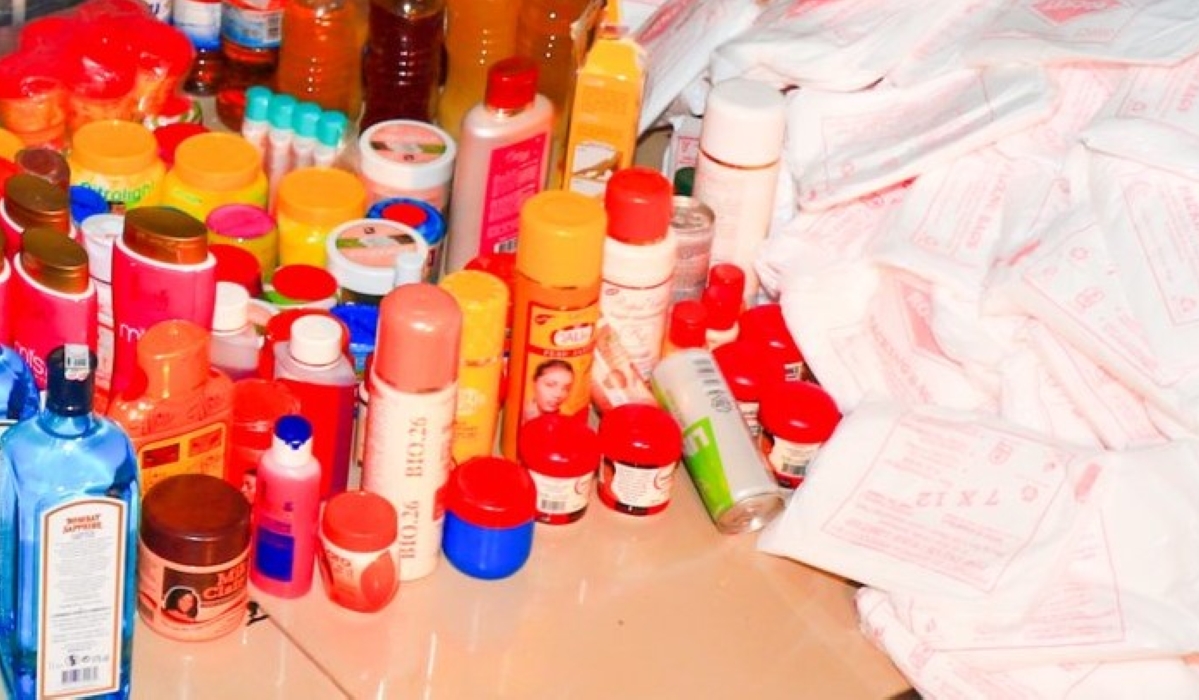 Some of body lotions that were seized during an operation. FDA released  a list of banned products including over 130 types of body lotions, soaps and creams that contain prohibited ingredients.File