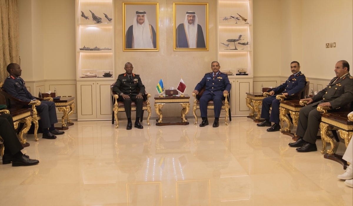 The Chief of Defence Staff of Rwanda Defence Force (RDF), Gen. Mubarakh Muganga meets with the Chief of Staff of Qatari Armed Forces, Lt. Gen. Salem bin Hamad bin Aqil Al Nabit, in Doha  on Tuesday, September 19. Photo by Qatar New Agency