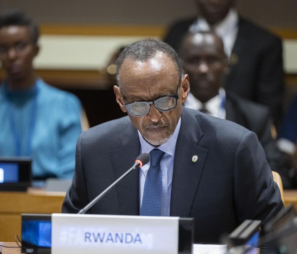 President Kagame speaks at a high-level roundtable dubbed “Towards a Fair International Financial Architecture” at the UN headquarters on the sidelines of the 78th UNGA session. Photo by Village Urugwiro