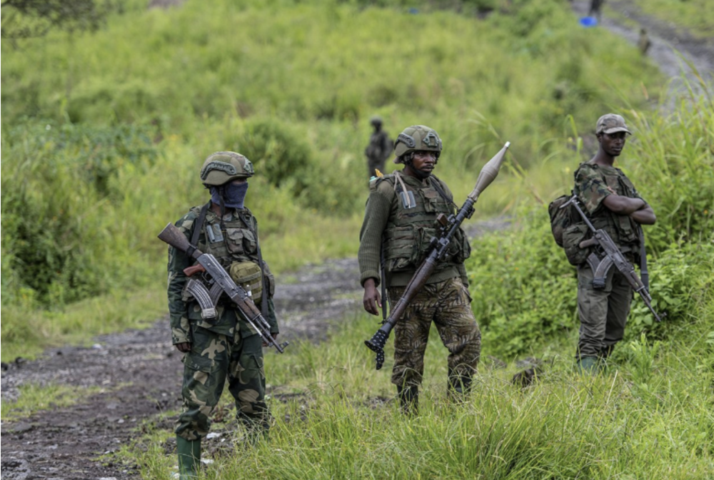 M23 rebels at the formalisation of their withdrawal from the town of Kibumba, eastern DRC, December 23, 2022. AP/Sipa