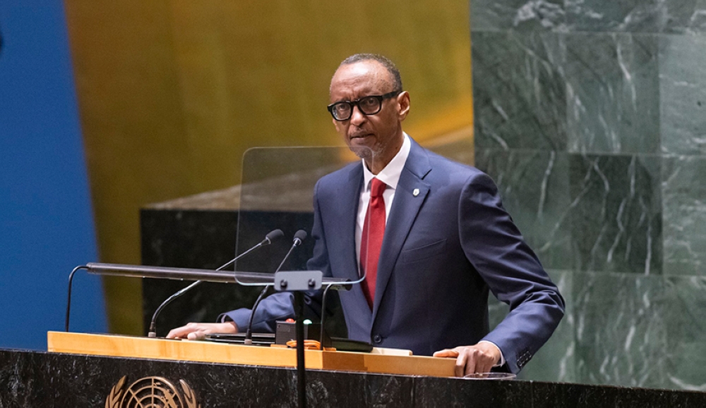 President Paul Kagame delivers his remarks during the 78th United Nations General Assembly in New York on Wednesday, September 20. Photo by Village Urugwiro