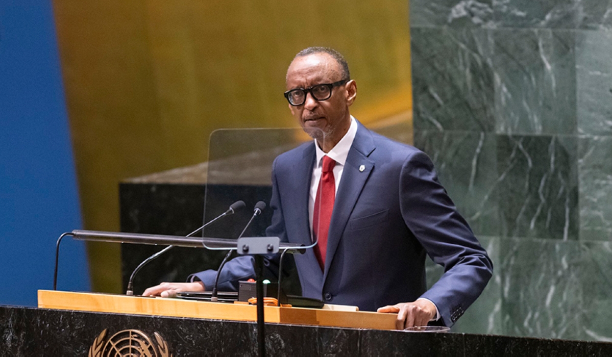President Paul Kagame delivers his remarks during the 78th United Nations General Assembly in New York on Wednesday, September 20. Photo by Village Urugwiro