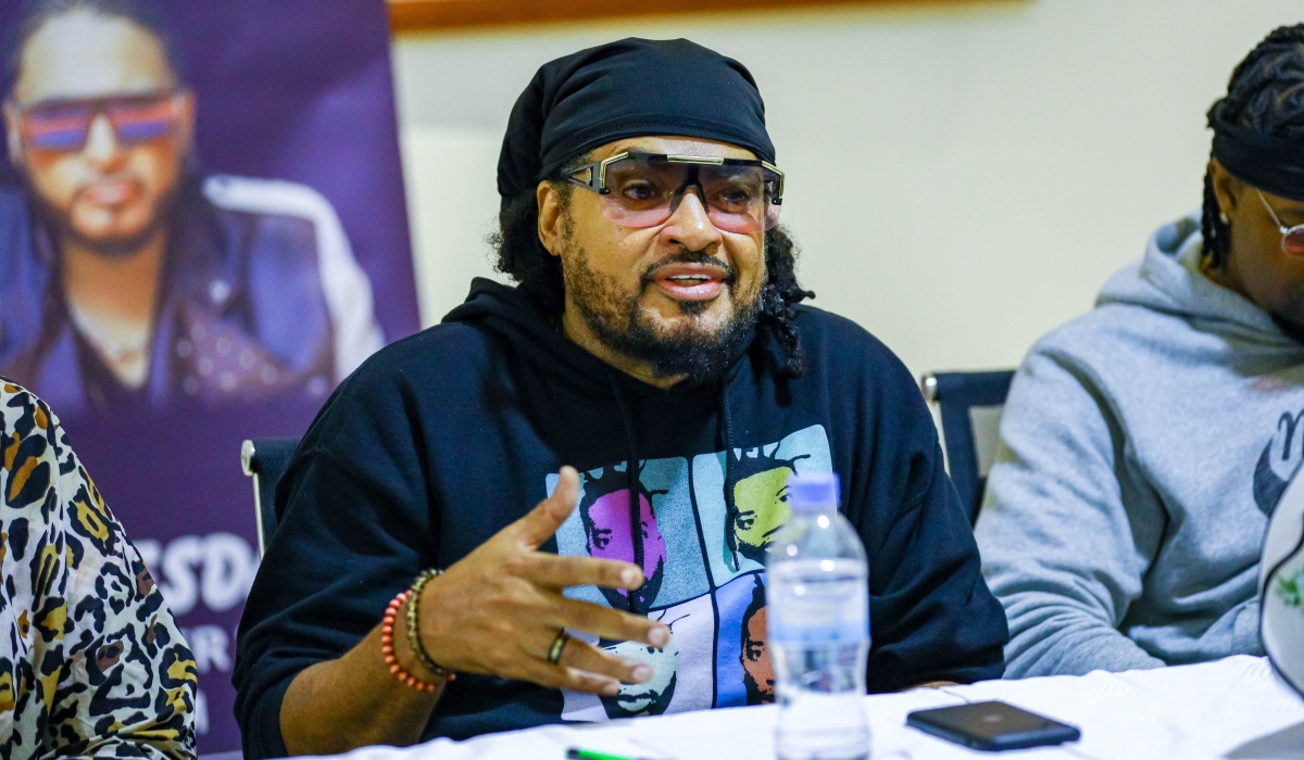 American singer Alan Cavé during the press conference in Kigali.