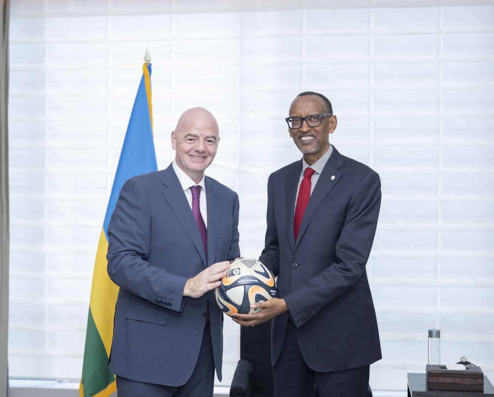 President Paul Kagame and FIFA President Gianni Infantino during their meeting  to discuss FIFA’s partnership with Rwanda in football development, in New York. Photo by Village Urugwiro