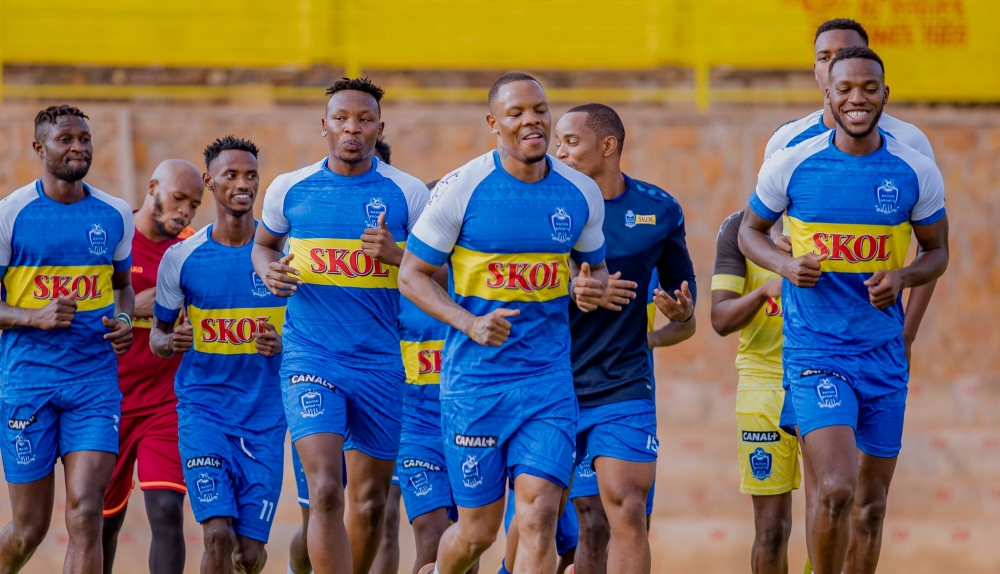 Rayon Sports players during a training. Al Hilal Benghazi will host the Blues at Kigali Pele Stadium in a CAF Confederation Cup second round leg game. Courtesy