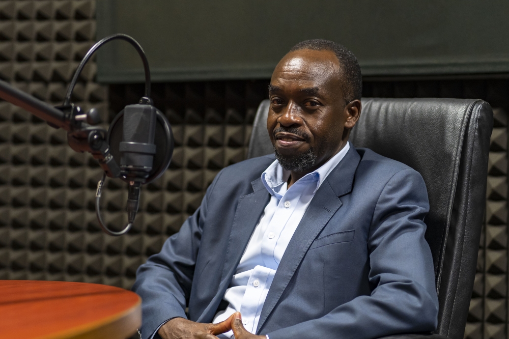 Francis Musoni, Secretary General of the Rwanda Demobilization and Reintegration Board, during a recording session of this podcast. CHRISTIANNE MURENGERANTWARI