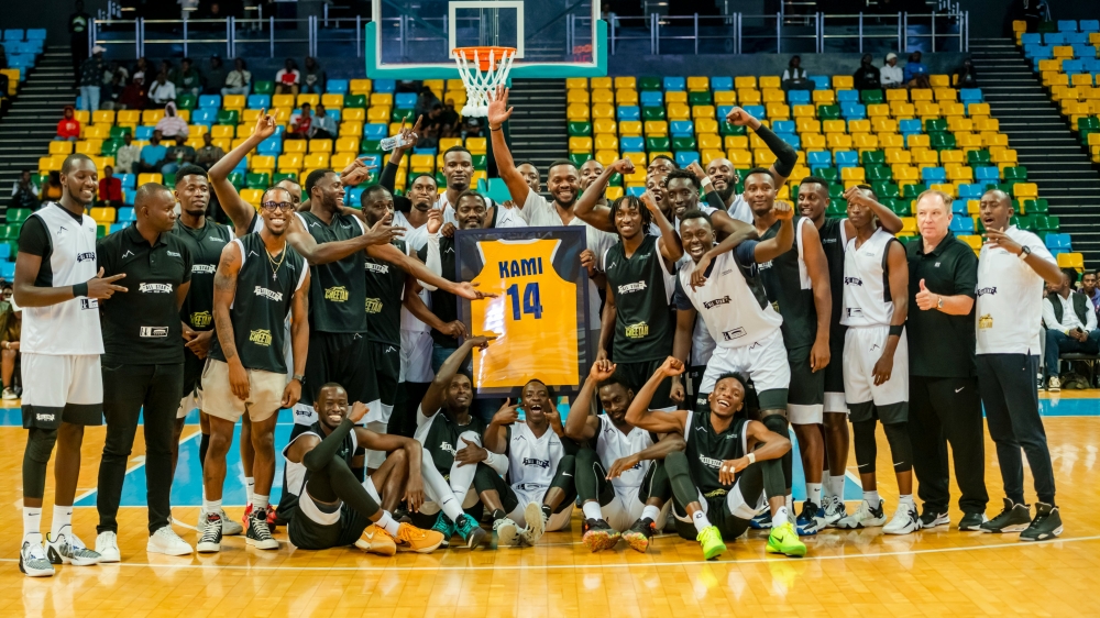 All star players pose for a photo with Kabange as he announced his retirement during the 2023 all-star game at BK Arena. Courtesy