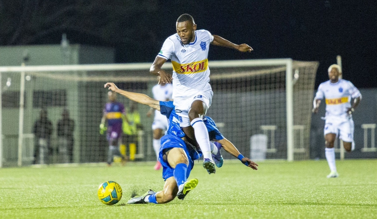 Rayon Sports’ center defender Isaac Mitima wins the ball against Al Hilal Benghazi&#039;s during a 1-1 draw at Kigali Pele Stadium on Sunday, September 24. COURTESY