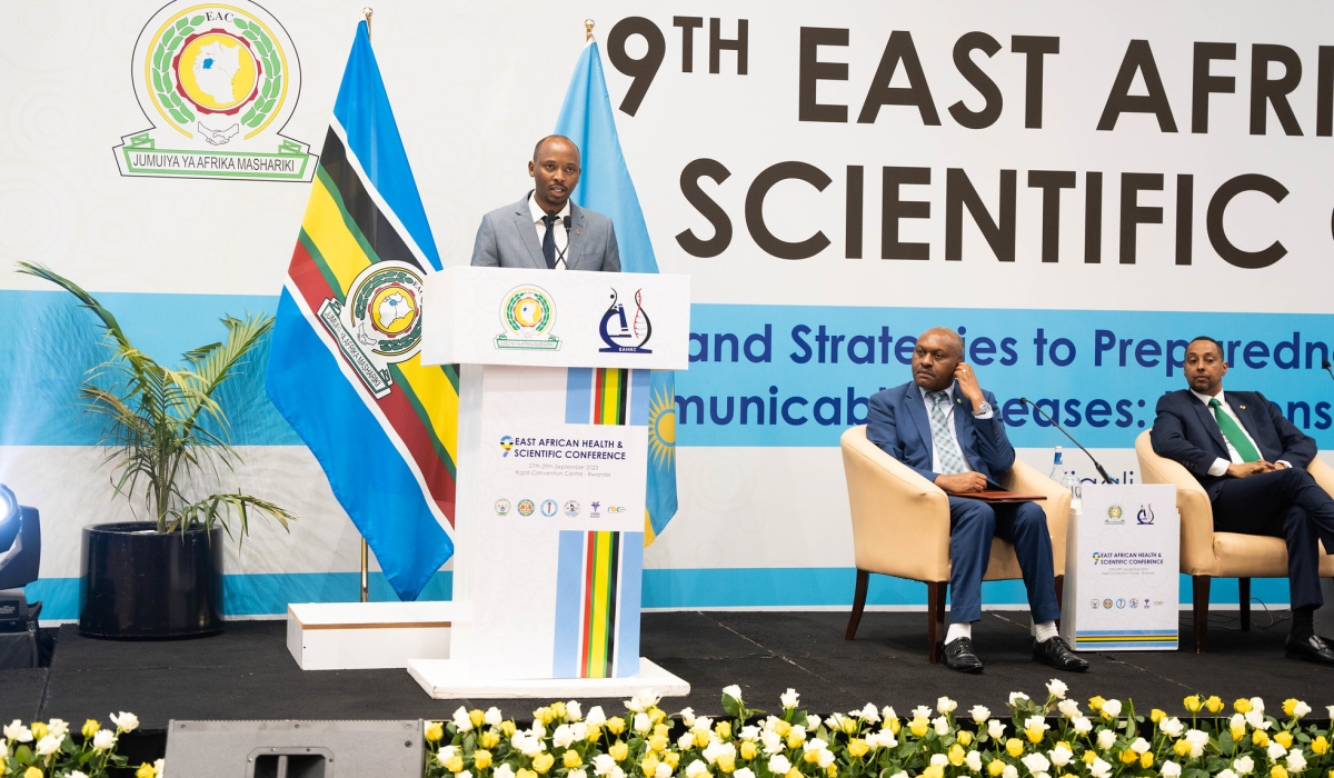 Health Minister Sabin Nsanzimana delivers his remarks during   the 9th East African Health and Scientific Conference (EAHSC) in Kigali on September 27.Photos by Craish BAHIZI