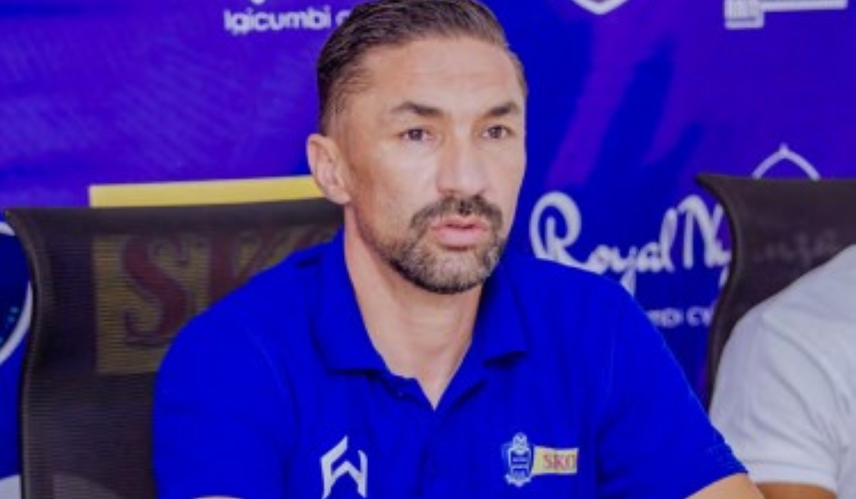 Rayon Sports head coach Zelfani Yamen speaks to journalists before a 1-1 draw against Al Hilal
Benghazi on Sunday, September 24. Photo: Courtesy