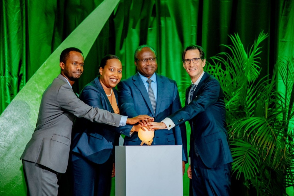 Minister of Finance and Economic Planning Dr Uzziel Ndagijimana (2nd Right) graced the event as the Development Bank of Rwanda (BRD),opened the public offer of its inaugural Sustainability-Linked Bond (SLB) worth Rwf 30 billion  on Friday, September 29 .Courtesy