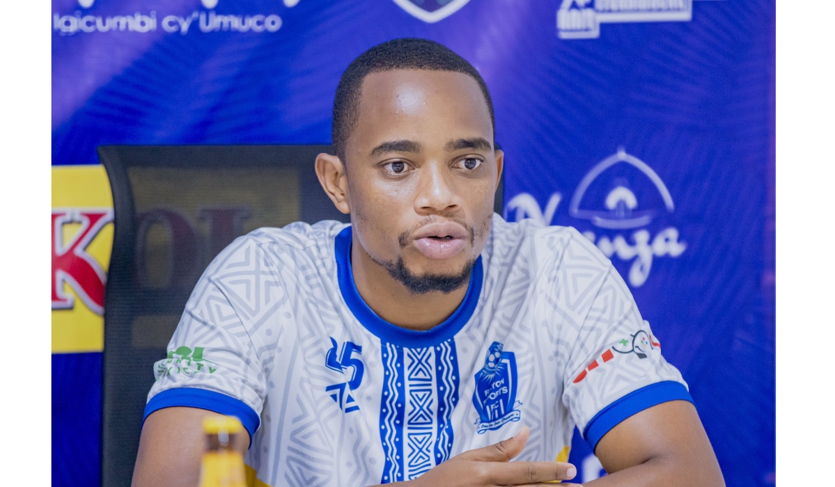 Rayon Sports' captain Francois Mugisha speaks to journalists ahead of the second leg match against Al Hilal Benghazi at Kigali Pele Stadium on Saturday, September 30. Courtesy