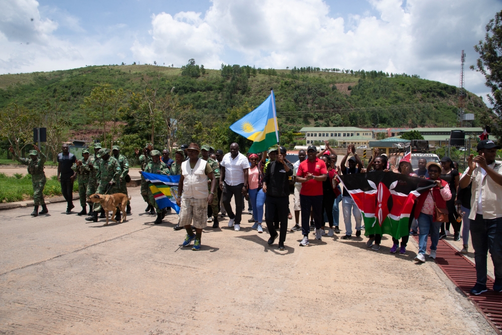 People who turn up to welcome Kenyan conservationist Jim Justus Nyamu, as he kicked off a 12-day Elephant Conservation Education and Awareness Walk across Rwanda, at Kagitumba   on Friday, September 29. Courtesy