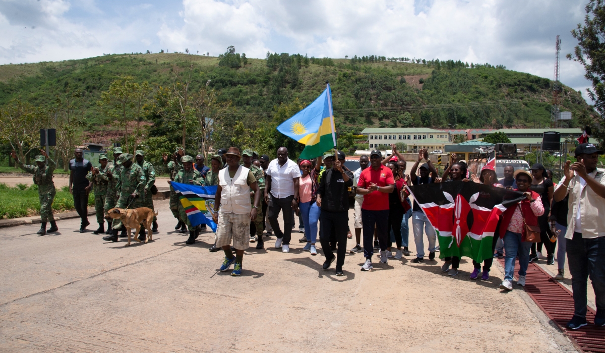 People who turn up to welcome Kenyan conservationist Jim Justus Nyamu, as he kicked off a 12-day Elephant Conservation Education and Awareness Walk across Rwanda, at Kagitumba   on Friday, September 29. Courtesy