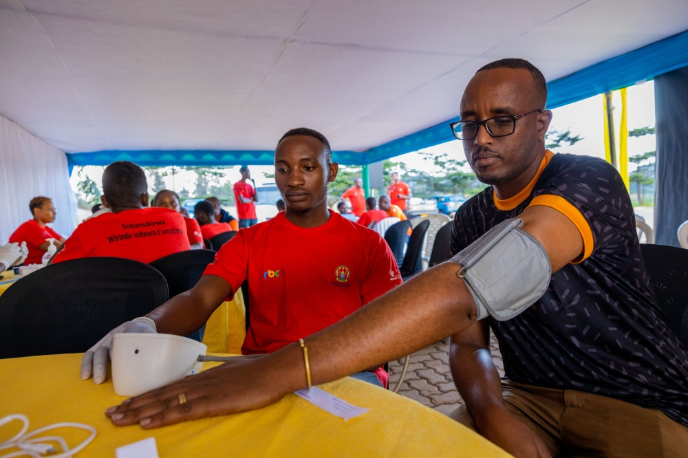 Bugesera District Mayor, Richard Mutabazi undergoes heart diseases screening exercise during World Heart Day celebrations on Saturday October 30 in Bugesera district. Courtesy