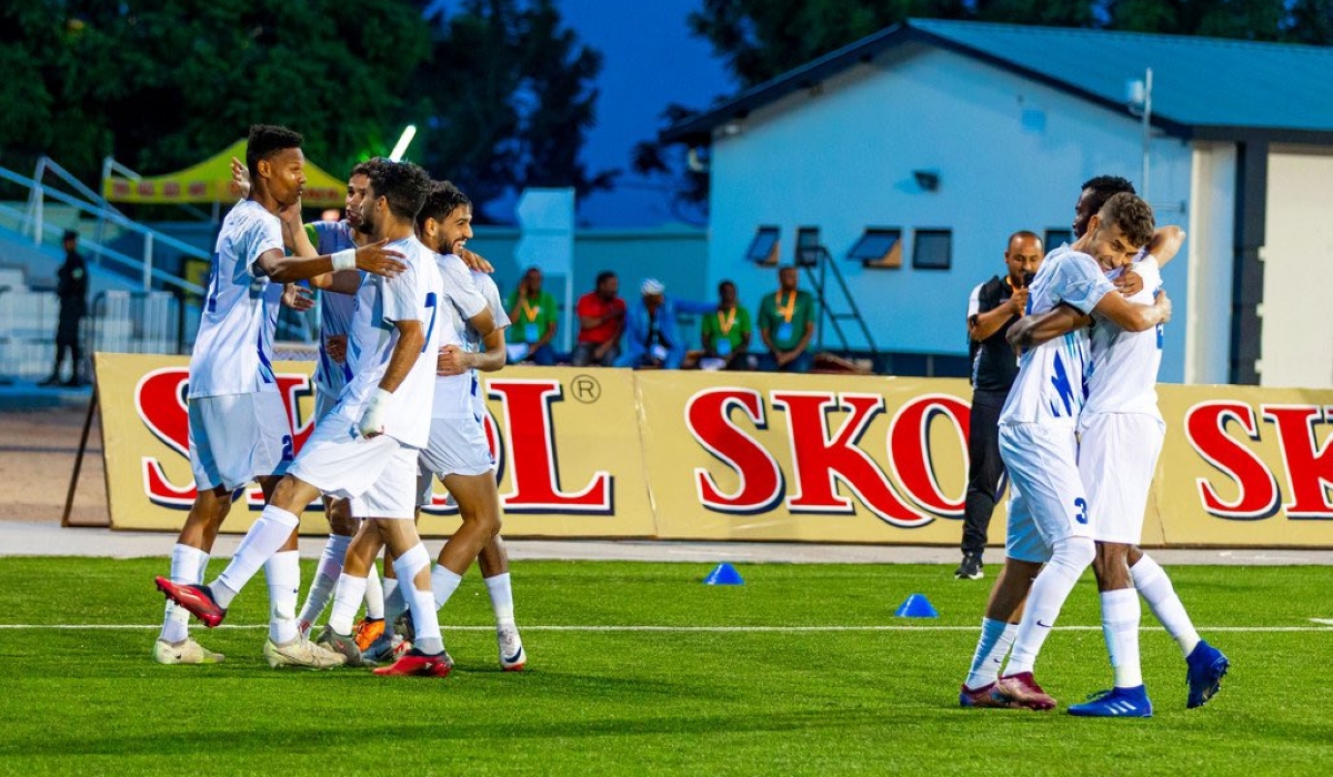 Al Hilal players celebrate after elimanating Rayon Sports on September 30 in Kigali. The Rwandan side lost 2-4 to Al Hilal Benghazi on penalties after both sides played out 2-2 draw on aggregate. Julius  Igihe