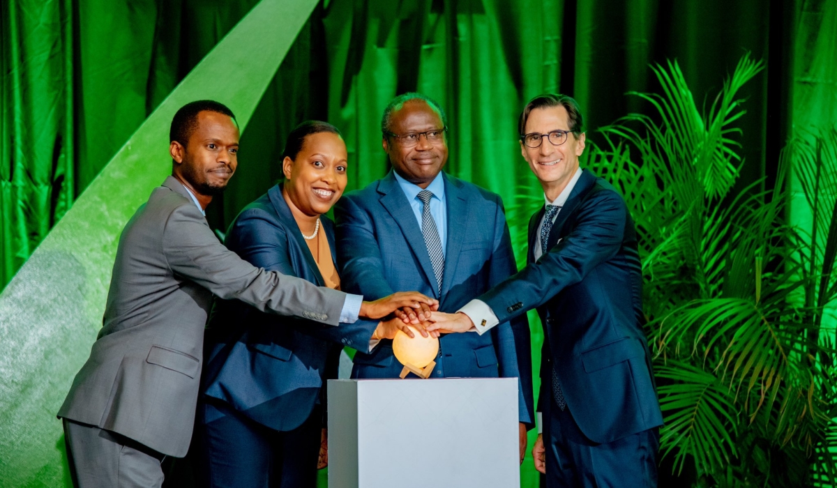 Minister of Finance Dr Uzziel Ndagijimana flanked by other officials as BRD opened an offer for its inaugural sustainability-linked bond worth Rwf30 billion on Friday, September 29. Courtesy