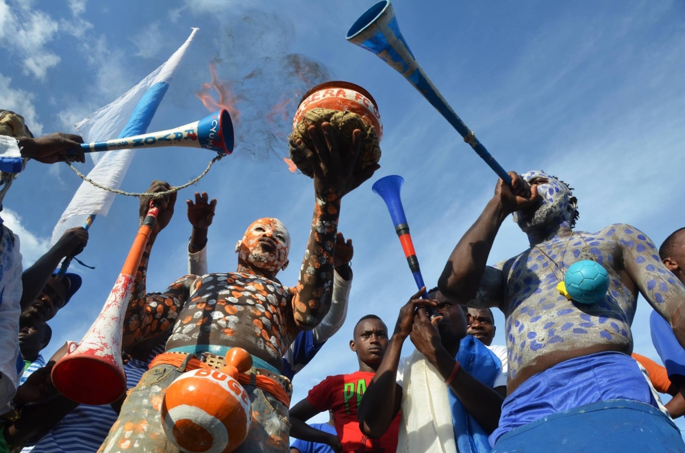 Bugesera FC and Rayon Sports fans support their teams during the league match at Kigali Stadium. Photo by Sam Ngendahimana