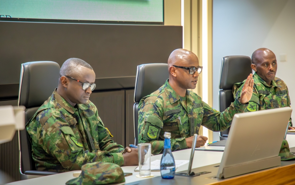 RDF&#039;s Head of International Military Cooperation Brig Gen Patrick Karuretwa (C) briefs the defence attachés and associates accredited to Rwanda, at RDF Headquarters at Kimihurura on Friday, October 6. Courtesy