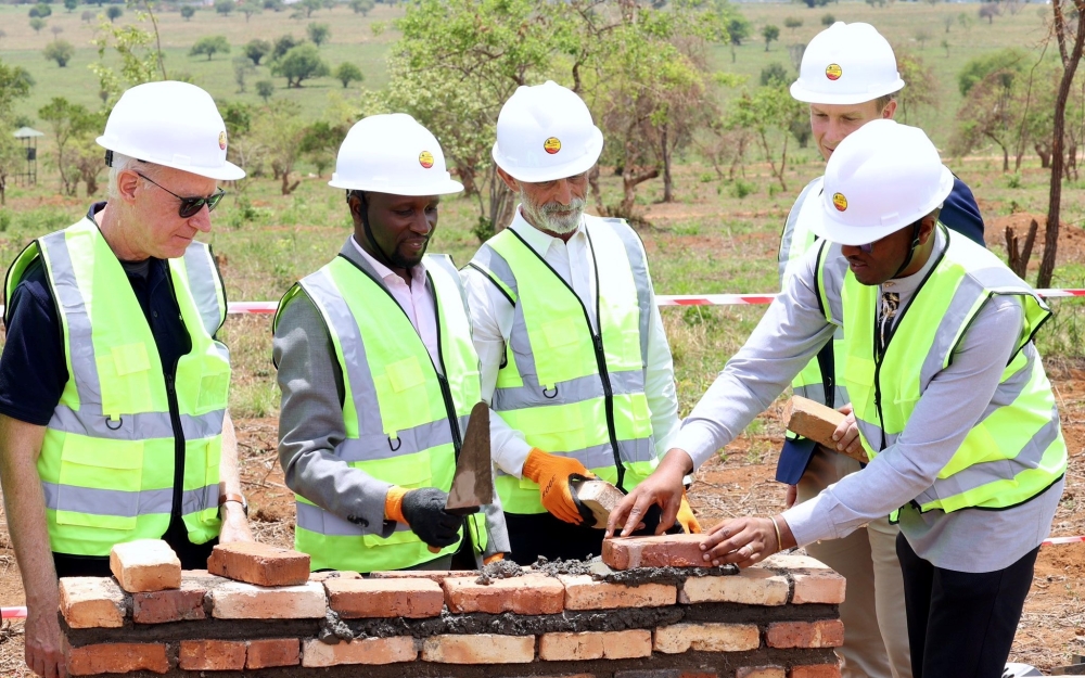 Minister of Agriculture Ildephonse Musafiri with officials from  One Acre Fund, RICA,during the groundbreaking ceremony of a Seed Centre to be constructed in Bugesera , on October 6, 2023.