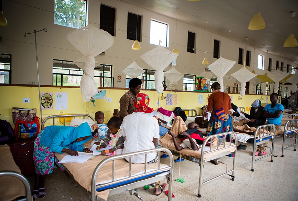 Inside the pediatric ward of Butaro District Hospital. Half of the ward houses pediatric oncology patients, and the other half houses children with other types of illnesses.