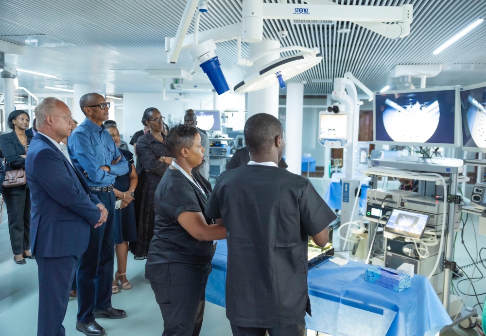 President Paul Kagame and  Prof Jacques Marescaux, the founder of IRCAD France  and other delegates tour the newly inaugurated  IRCAD Africa on Saturday, October 7. Village Urugwiro