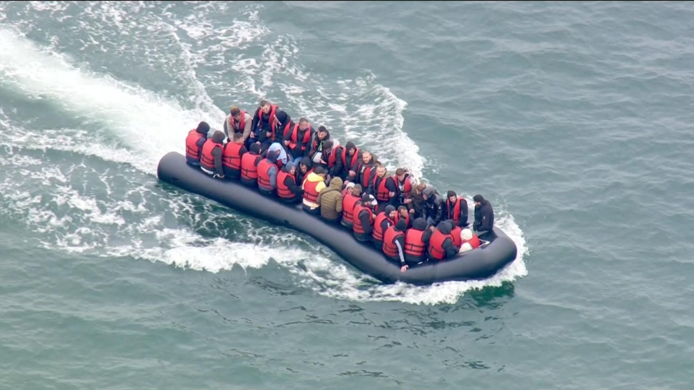 A group of immigrants try to cross the English Channel. Photo/Sky News. 