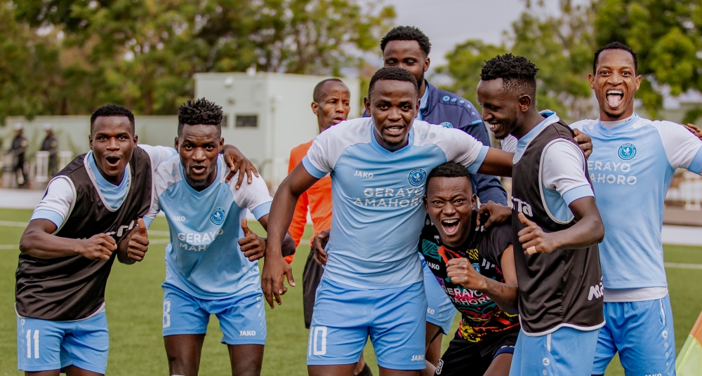 Police FC players celebrate the victory  as they beat Muhazi Muhazi 2-1 in a Primus National League week 6 game at Kigali Pele Stadium on Wednesday. Courtesy
