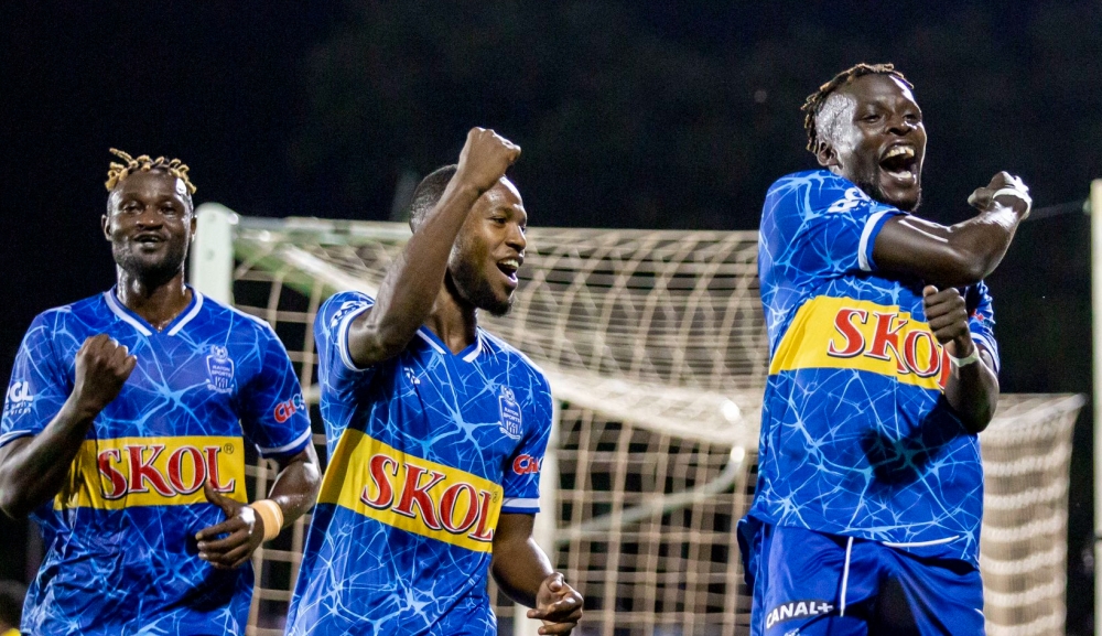 Rayon Sports players celebrate the second goal during a 2-1 victory over Etoile de l’Est at Kigali Pele Stadium on October 11. Courtesy