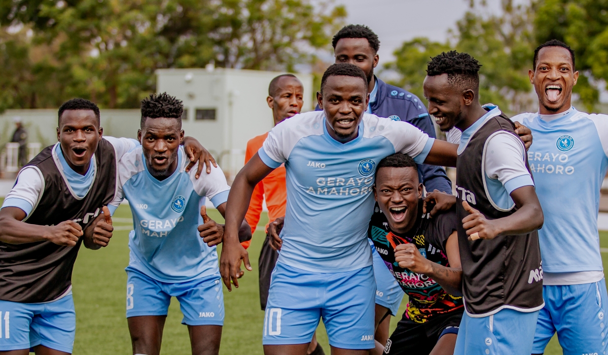 Police FC players celebrate the victory  as they beat Muhazi Muhazi 2-1 in a Primus National League week 6 game at Kigali Pele Stadium on Wednesday. Courtesy