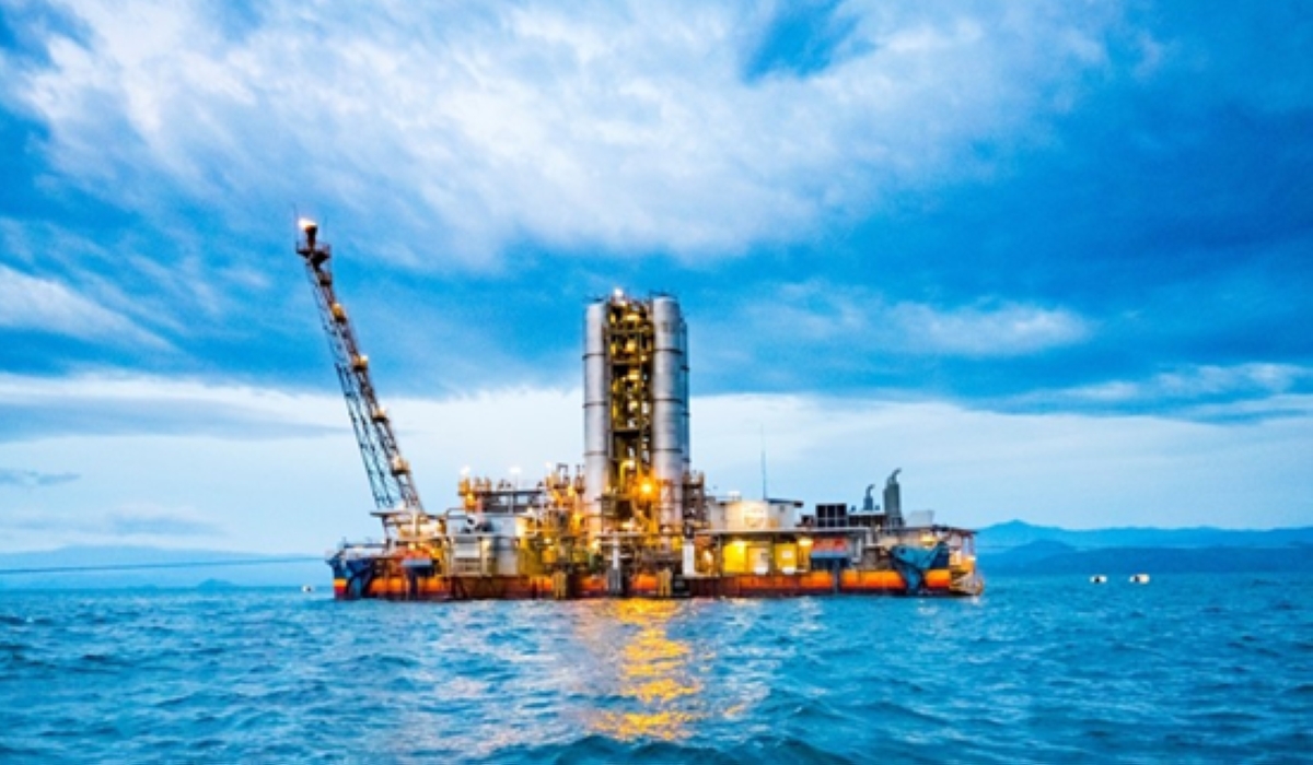 One of the extraction facilities floating on Lake Kivu which is used to extract gas from deep water.