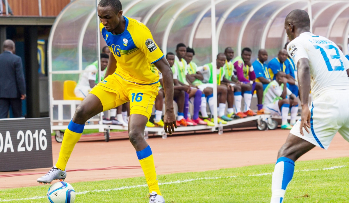 Amavubi striker Ernest Sugira with the ball during the game. Sam Ngendahimana