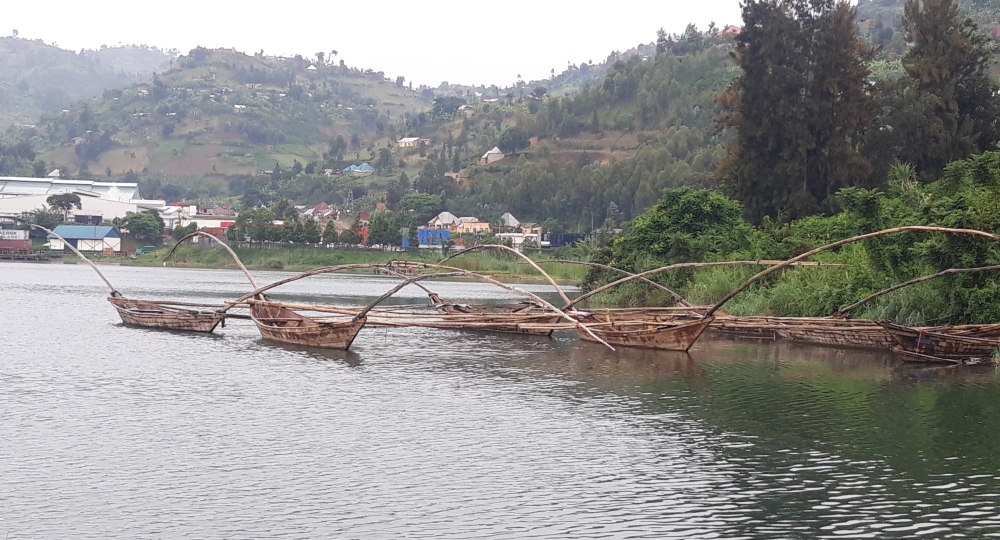 The connected canoes parked on Lake Kivu’s shores due to the biological break, are used to capture Limnothrissa miodon (Isambaza) in the night.