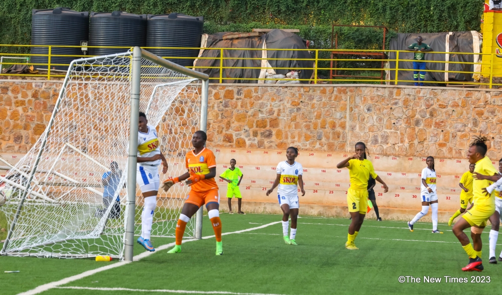 Rayon Sports women players look back in the nets after failing to stop Nibagwire&#039;s strike  during a 1-1 draw against AS Kigali at Nzove Skol Stadium  on Saturday. PHOTO BY CRAISH BAHIZI