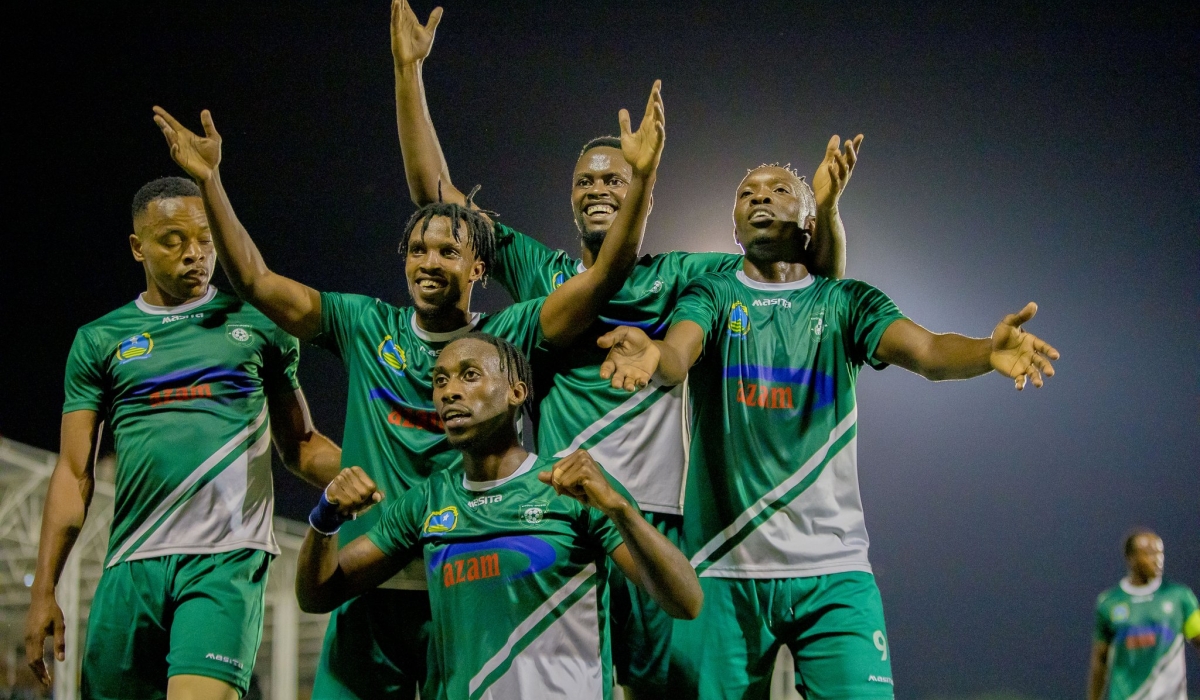 SC Kiyovu players cheer on supporters as they celebrate a 2-1 victory against Marine Fc on Saturday evening at Kigali Pelé Stadium. Courtesy