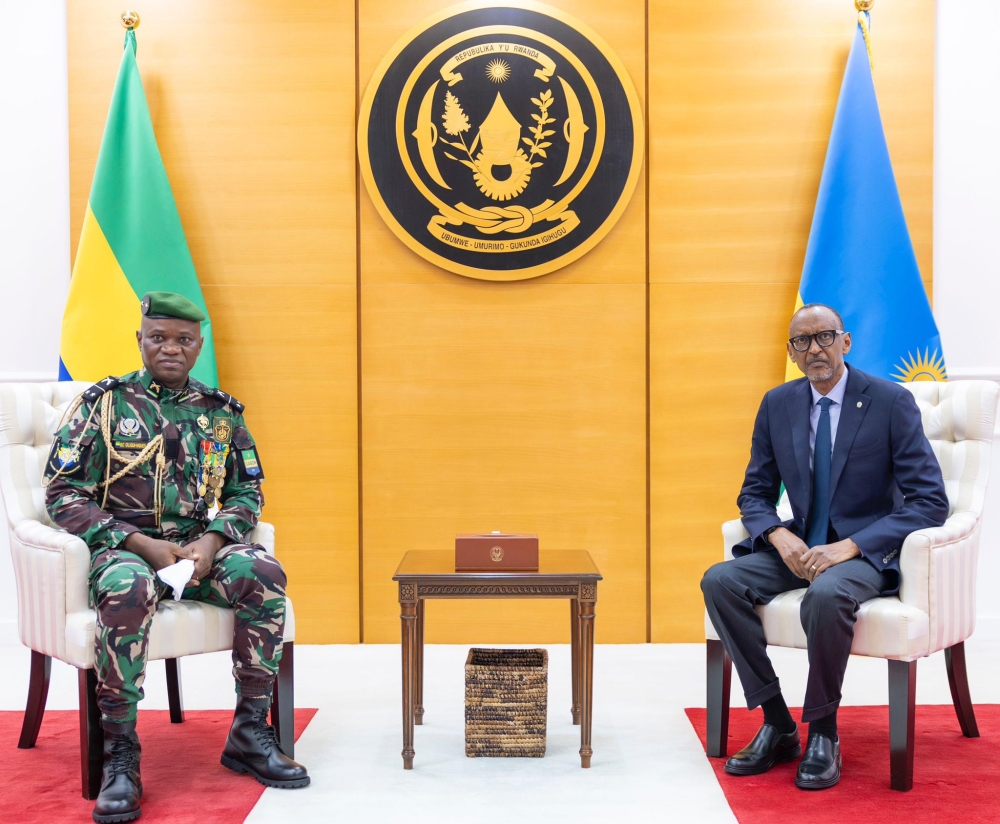 President Paul Kagame received Gen. Brice Clotaire Oligui Nguema, Transitional President of the Republic of Gabon and Chairman of the Committee for the Transition and Restoration of Institutions, at Urugwiro Village, on Monday,  October 16, 2023. Courtesy Urugwiro Village.