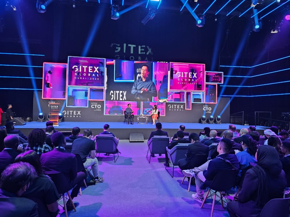 Delegates follow speakers on the sidelines of the ongoing Gitex summit in Dubai  on Monday, October 17, Courtesy