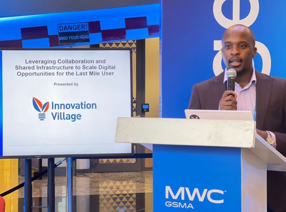Arthur Mukembo, the Future Lab Studio Lead at The Innovation Village, while speaking from the Better Future Stage booth at the Mobile World Congress in Kigali, on Wednesday, October 18. Photo by Nadia
