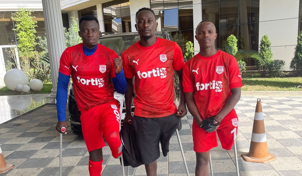 R-L: Rwandan trio Fidele Gatete, Jean-Paul Ntambara and Patrick Imanirutabyose ply their trade at Turkish Amputee Football side Pendik Belediyesi. Courtesy 