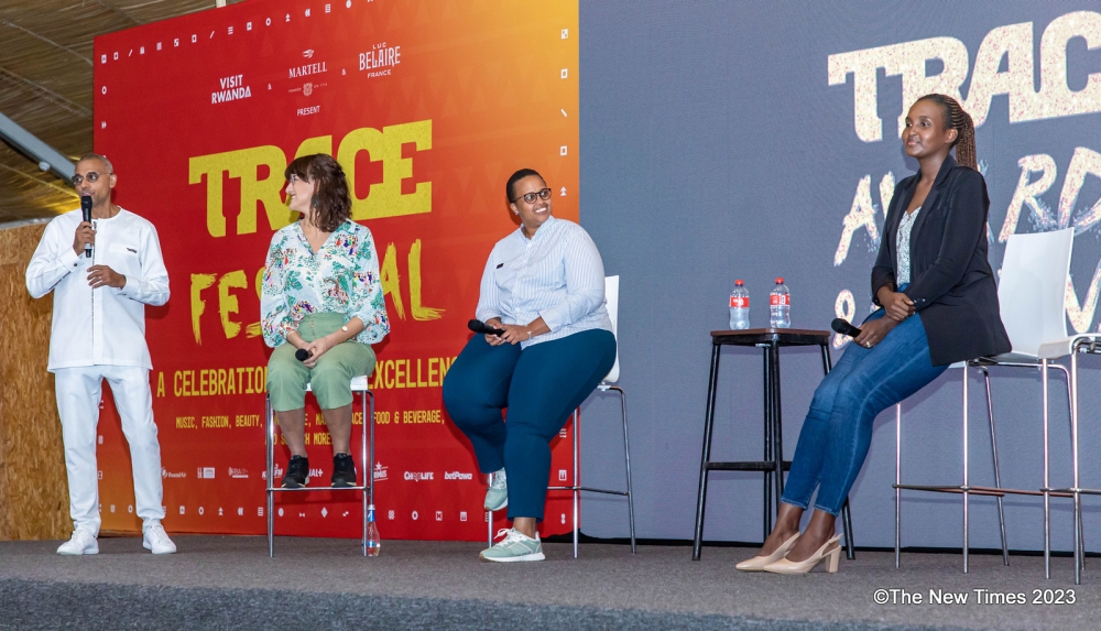 Ariella Kageruka, Head of Tourism and Conservation at the Rwanda Development Board (Second right) during the press briefing. Photo by Dan Gatsinzi