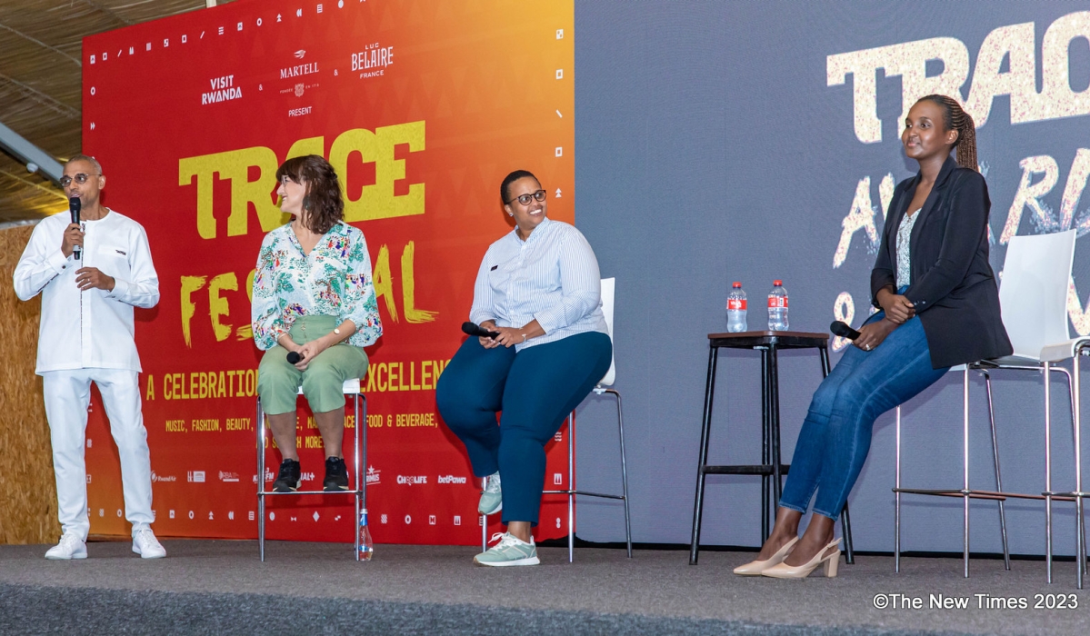 Ariella Kageruka, Head of Tourism and Conservation at the Rwanda Development Board (Second right) during the press briefing. Photo by Dan Gatsinzi